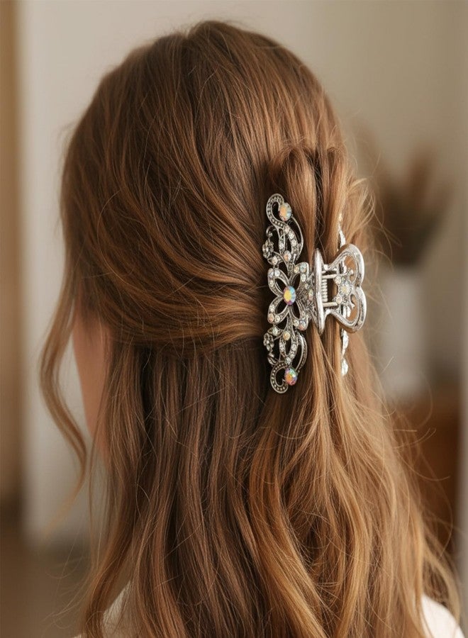 WJIAAA Rhinestone Hair Claw Clips, 2 Pcs Baroque Crystal Hair Claws with Nostalgic Style Hollow out Design, Sparkly Diamond Fancy Clips for Women Silver Crystal Bling Claw Clip Glitter Diamond - Image 4